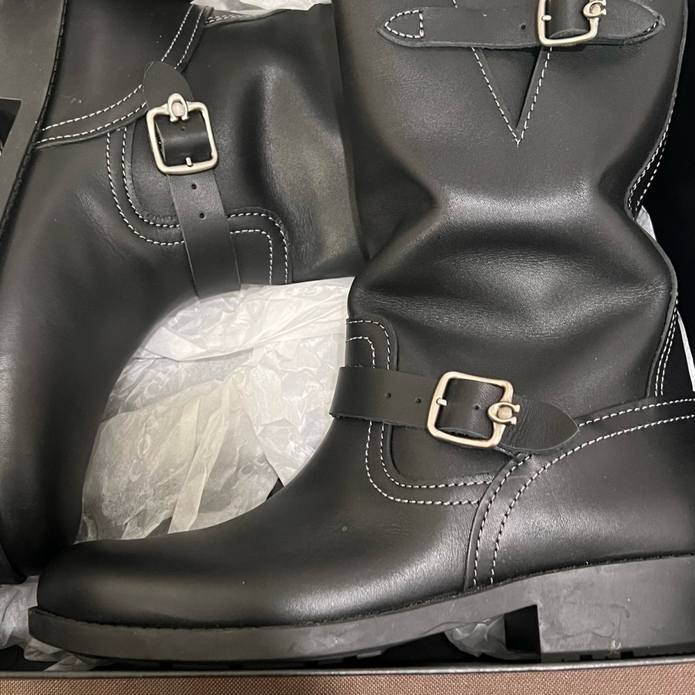 Coach Black Leather Boots with Silver Buckles